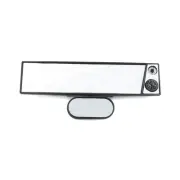 Car Interior Plastic Frame White Glass Rearview Mirror Compass Thermometer 290mm
