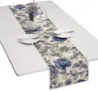 Cotton Table Runner, Blue Flower Table Runners for Dinner Parties, Weddings, Dec