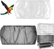 2Pcs Universal Bird Cage Seed Catcher, Adjustable Bird Cage Netting Seed Catcher, Large Stretchy Bird Cage Cover Skirt, Soft Airy Cage Net Stretchy Skirt for Round Square Cages (White, Black)