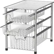 3 Tier Storage Shelf Cabinet Rack,Multi-Purpose Sliding Basket Organizer Drawer for Bathroom Kitchen