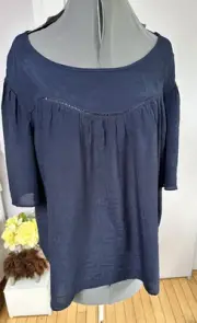 Nanette women size XL rayon blend navy blue short sleeve blouse