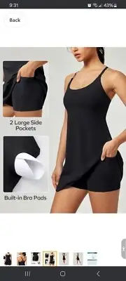 Ewedoos Womens Tennis/Golf Workout Dress with Built-in Bra & Shorts Black Lg NWT