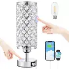 Crystal Touch Lamp with Touch Control, Sliver Table Lamp with USB-C+A Ports, ...