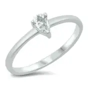 Pear Shape Ring Genuine Sterling Silver 925 Clear CZ Face Height 5 mm Size 8