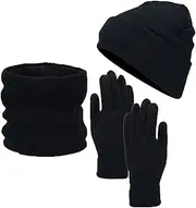 [Generic] Touchscreen Gloves Scarf Set - 3X Cold Weather Knit Hat - Cold Weather Knit Touchscreen Gloves With Fleece Lining For Kids Skiing