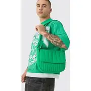 Mens Green Quilted Cross Body Satchel Bag