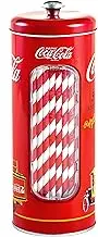 The Tin Box Company Coke Straw Holder Tin with 20 Paper Straws Inside, 3-3/8 x 8-1/4"H, Red and White (771517-12)