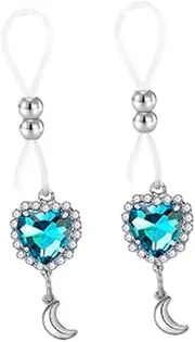 [Niaspi] CZ Heart Moon Drop Dangle Non Piercing Nipple Bars Rings for Women Crystal Love Heart Nipple Noose Fake Nipplerings Adjustable Nipple Jewelry Body Chains Body Jewelry for Women