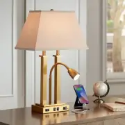 Deacon Modern Desk Lamp 26" High Brass USB Outlet LED Gooseneck Light Bedroom