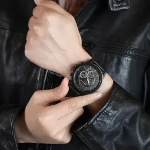 【A|X Armani Exchange】黑色系 三眼計時 深咖啡色皮革 手錶 男錶 42mm(AX1732)