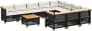 [vidaXL] 11-Piece Garden Sofa Set - Black Poly Rattan Patio Furniture with Cushions, Modular Acacia Wood Table, Outdoor Seating, terraces, UV-Resistant, Easy-Clean