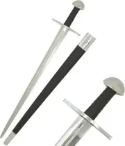 39" 9th Century Silver Cross Guard and Pommel Viking Sword w/ Leather Scabbard
