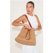 Natural Raffia Drawstring Beach Bag, Natural