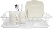 Escurridor De Platos 3 Piezas Con Tabla De Secado Y Utensilio 12"x19"x5" Blanco