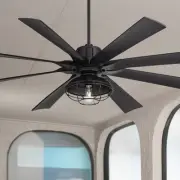 70" Possini Euro Defender Black LED Large Ceiling Fan with Remote