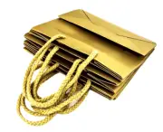 LOT OF 25 EURO TOTE PAPER GIFT BAGS LAMINATED MATT GOLD ROPE HANDLES 6.5” X 6.5”