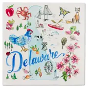 State of Delaware Chicken Crab Cow Watermelon Bridge 8 In. Ceramic Trivet