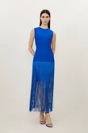 Petite Figure Form Bandage Tassel Asymmetric Dress