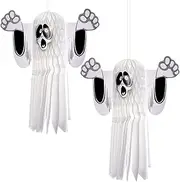 PHIEZC Halloween Decoration Garden, 2 Pieces Ghost Pendants, Honeycomb Design, Halloween Hanging Ghost, Ghost Jewellery, Suitable for Home Holiday Decoration, bar, Carnival, Halloween Decoration