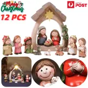 12X Nativity Scene Figurine LED Light Resin Jesus Manger Statue Christmas Decor