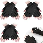 [ueslwser] 3 Pairs Unisex Fingerless Gloves Half Finger Stretchy Knitted Gloves Extend Wrist Gloves Winter Warm Gloves, black, One size