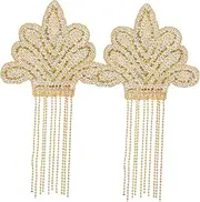 JEWEDECO 2Pcs Rhinestone Tassel Iron Patches for Clothing Decorative Fringe for Bags and Hats Easy to Apply DIY Accessories Elegant Beaded Trim for Coats and Shirts
