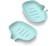 Soap Dish with Draining Tray, Silicone Soap Case Holder Saver for Shower/Bathroom/Sink Deck ,2 Pack (Gray)