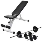 Workout Bench with Barbell and Dumbbell Set 30.5 kg Home Gym Fitness Equip 75351