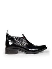 Black Patent Low Heel Ankle Boots