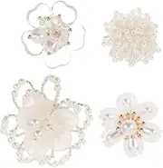 Beatifufu 4pcs Crystal Flower Beading Accessories for Clothes Decorative Neckline Patches for Skirts Bags Durable Versatile DIY Appliques for Fashion Craft Projects