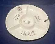 RAE DUNN FARMHOUSE CHIP & DIP PLATTER "YUM","CRUNCHY", "SALTY", "TASTY" NWT