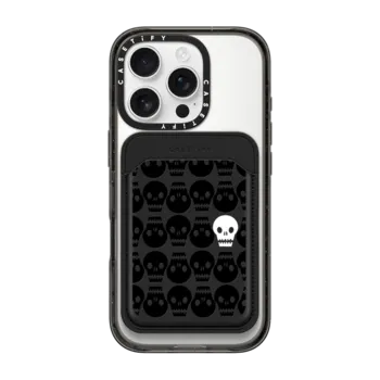 Snappy MagSafe Wallet Snappy™ BioVeg Wallet MagSafe Compatible SKULL IN THE CROWD WALLET - HALLOWEEN SPOOKY SKELETON BLACK & WHITE SCARY PATTERN By Ebi Emporium