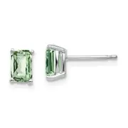 14k White Gold 6x4mm Octagon Checker-Cut Green Quartz Earrings
