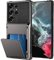 for Samsung Galaxy S23 Ultra Case with Card Holder[Store 5 Cards]Wallet Case, rojarou S23 Ultra Case with Hidden Card Slot Heavy Dual Layer Shockproof Protective Phone Cover for Samsung S23 Ultra,Grey