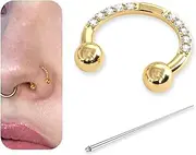 [BodyBonita] G23 Titanium Horseshoe Nose Rings Septum 16G with Threaded Piercing Taper for Piercings - Circular Barbell/Spike Lip Piercing Helix Daith Jewelry for Women Men Style1, 16g(1.2mm)-8mm