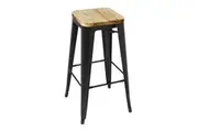 Bolero High Metal Bar Stools with Wooden Seat Pad Black - Cafe Bar Stools (GM640) - GM640