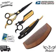 Sharpend 4 Piece Pro Grooming Kit Inc Straight Cutt throat Razor, Scissors, Comb
