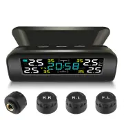 Tire Pressure Monitoring System Solar Clock LCD Display Car TPMS Wireless Tire Pressure Monitoring with 4 External Senso
