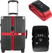 [Fxvhojq] Cross Luggage Strap TSA Customs Lock Adjustable Luggage Strap Suitcase Belt with Clear ID Tag Luggage Travel Belt Keep Suitcase Secure for 20-34inch Luggage (red)