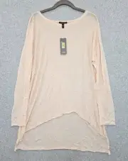 Eileen Fisher Top Sz S Alabaster Peach Sleek tencel merino knit Bateau Neck LS