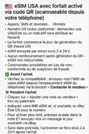 eSIM USA avec SMS/Appels/Données illimités LTE/4G/5G: 1 mois. Code QR par e-mail