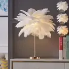 White Ostrich Feather Lamp,3-Color Temperatures Table Lamps for Girls Bedroom Fu