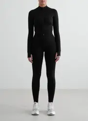 [AIM'N AU] Black Shape Seamless Tights & Zip Jacket Set
