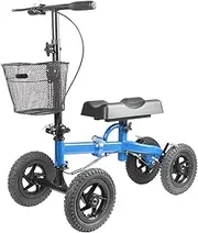 All Terrain Foldable Medical Steerable Knee Walker Scooter, with 13 Inches Air Filled Wheels, Steerable Knee Walker Heavy Duty Crutches for Foot Injuries Ankles Surgery