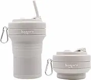 HANARA Collapsible Coffee Cups with Reusable Silicone Straw, 18 Oz / 550 Ml | Perfect for Travel, Camping, Work | Bpa-Free, Leak-Proof, Microwave Safe and Dishwasher Safe. (Gray)