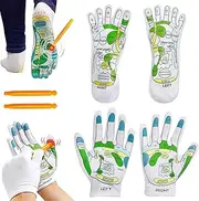 [Proxima Direct] 4PCS Acupressure Reflexology Socks and Gloves Tool Set with 2 Massage Rods Hand Spa Reflexology Tools Massage and Foot Massage for Women and Men Tired Relieve