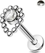 [Jewseen] Titanium Cartilage Earring Internally Threaded Heart Cartilage Stud Star Helix Piercing Round Beads Conch Piercing Jewelry Tragus Nose Lip Ring Labret Ring for Women Men