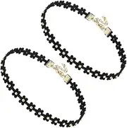 [LABRIMP] 2pcs Necklace Chic Chokers Collars Beautiful Flower Chokers Women Collar Decorations Women Flower Chokers Exquisite Goth Chokers Beaded Jewelry Neck Strap Miss Velvet Chain