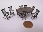 1:48 1/4 Scale Dollhouse Miniature Table with 6 Chairs and 2 Rocker's Espresso