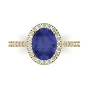 2.27Ct Oval Cut Tanzanite Solid Gold Halo Engagement Promise Statement Ring
